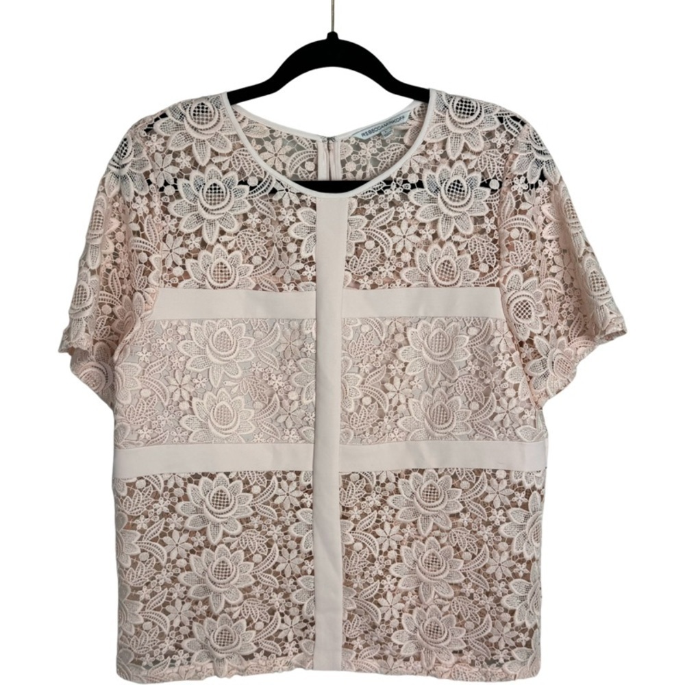 ✅ Rebecca Minkoff lace floral sheer zip up blouse top size L - Picture 1 of 12